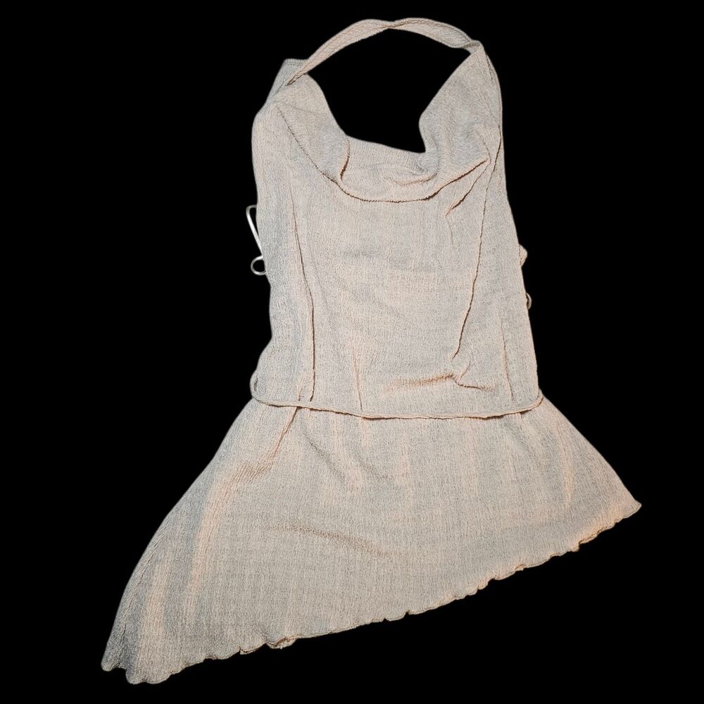 Zara Asymmetrical Light Tan Halter Blouse Large Lagenlook